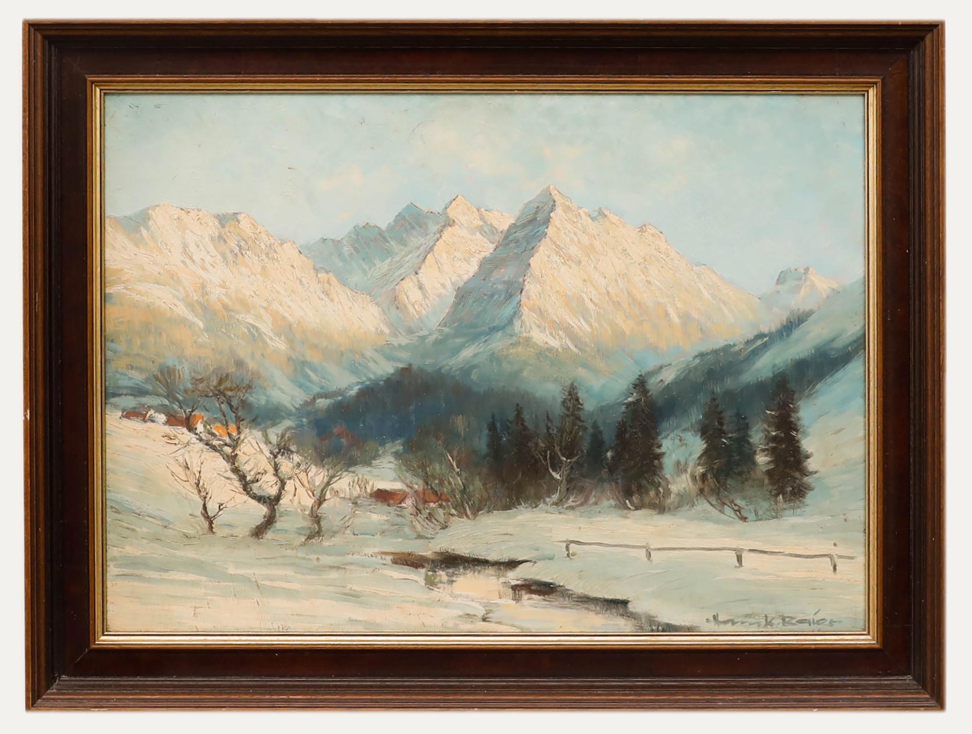 Hans Baier (1918-1976) - Gerahmtes Ölgemälde aus der Mitte des 20. Jahrhunderts, Oberstdorf im frühen Winter