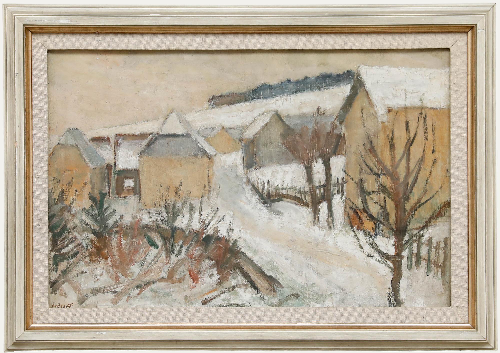Hans Dressel-Ruff - Gerahmtes Öl aus der Mitte des 20. Jahrhunderts, Dorf im Schnee