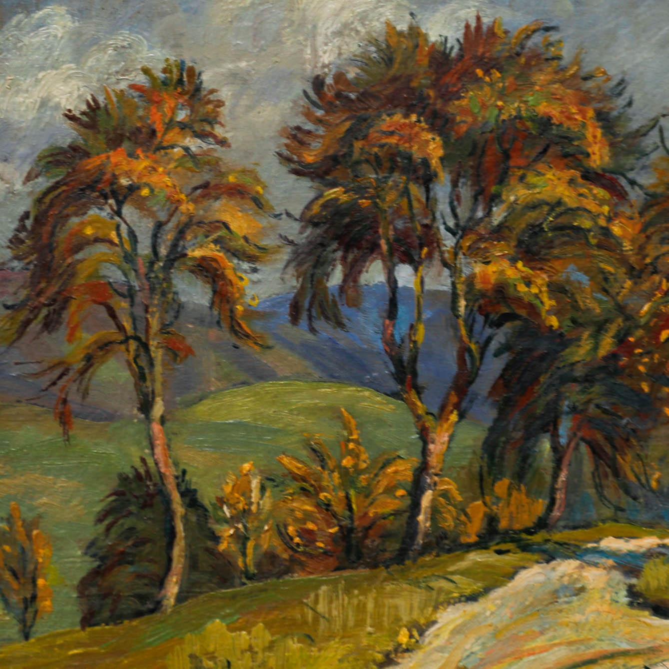 Hans Gaugler (1892-1978) - Gerahmtes Ölgemälde aus der Mitte des 20. Jahrhunderts, später Sommer in Swabia (Braun), Landscape Painting, von Unknown
