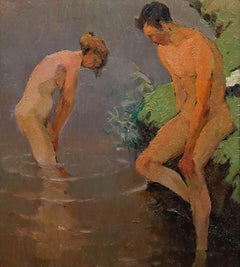Hans Zank & Willi Gericke - Early 20th Century Oil, Bathers at the Bank Edge
