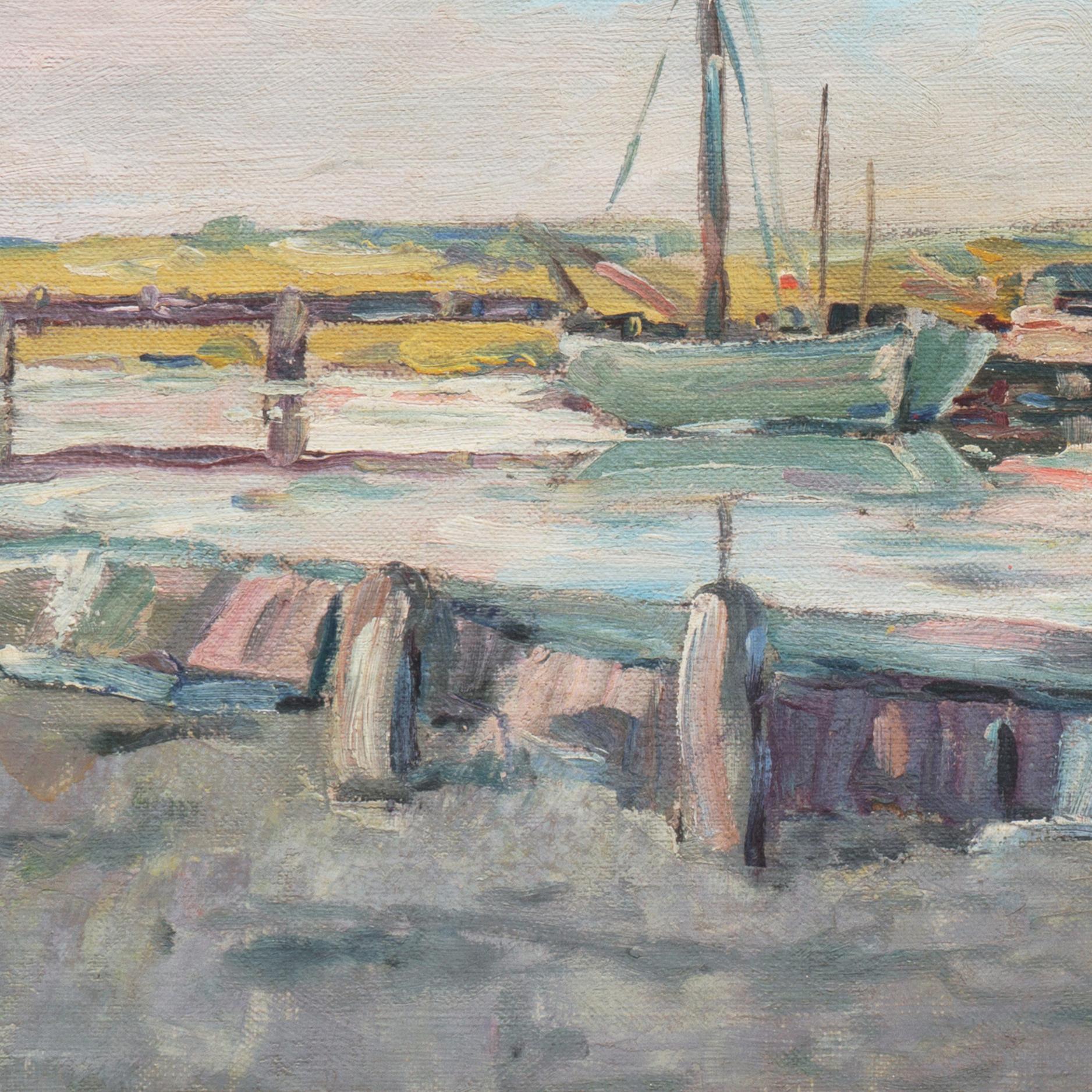 'The Estuary at Low Tide', Large Impressionist River Landscape oil, Circa 1935 1