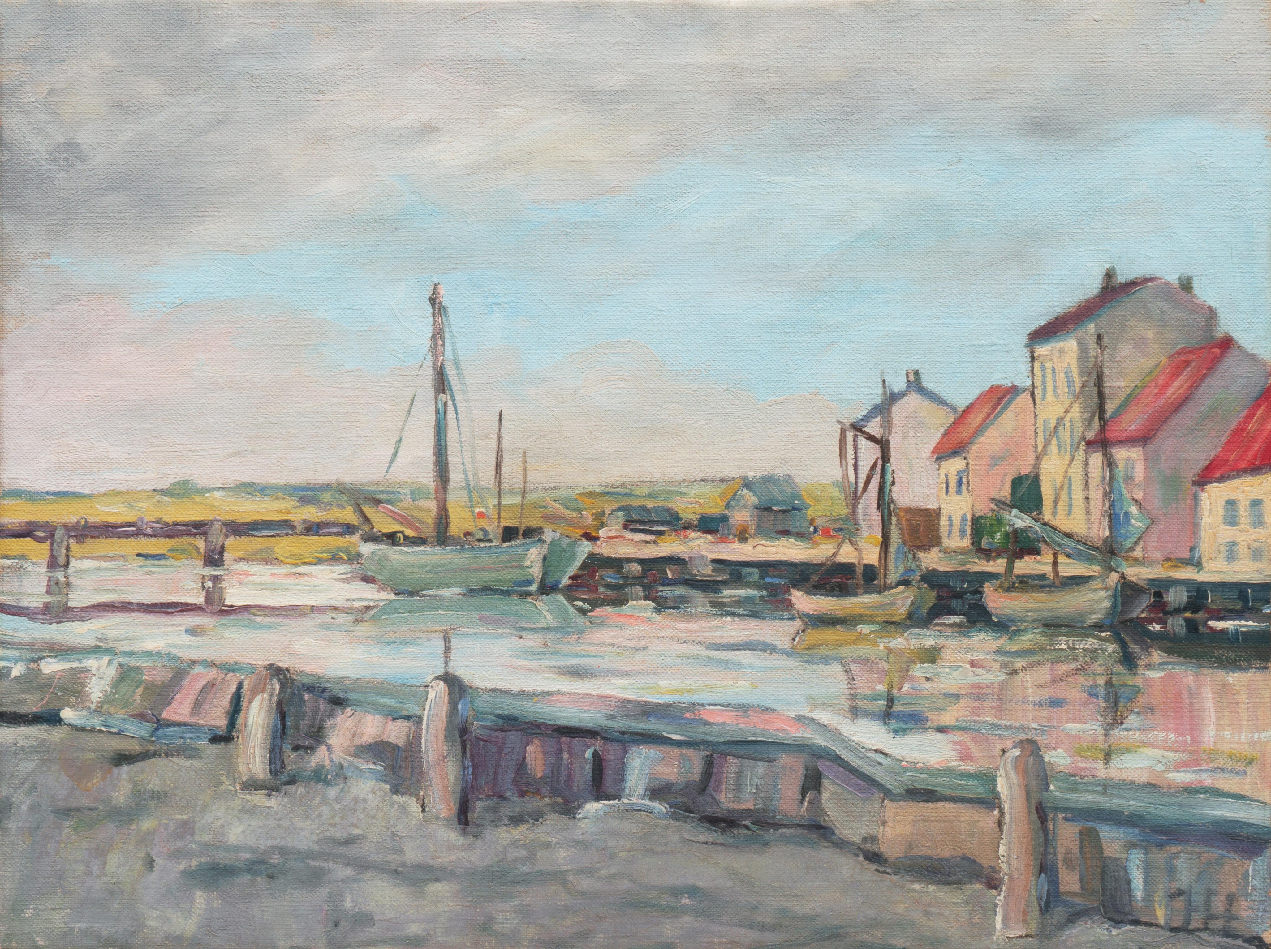 Unknown Landscape Painting - 'The Estuary at Low Tide', Large Impressionist River Landscape oil, Circa 1935
