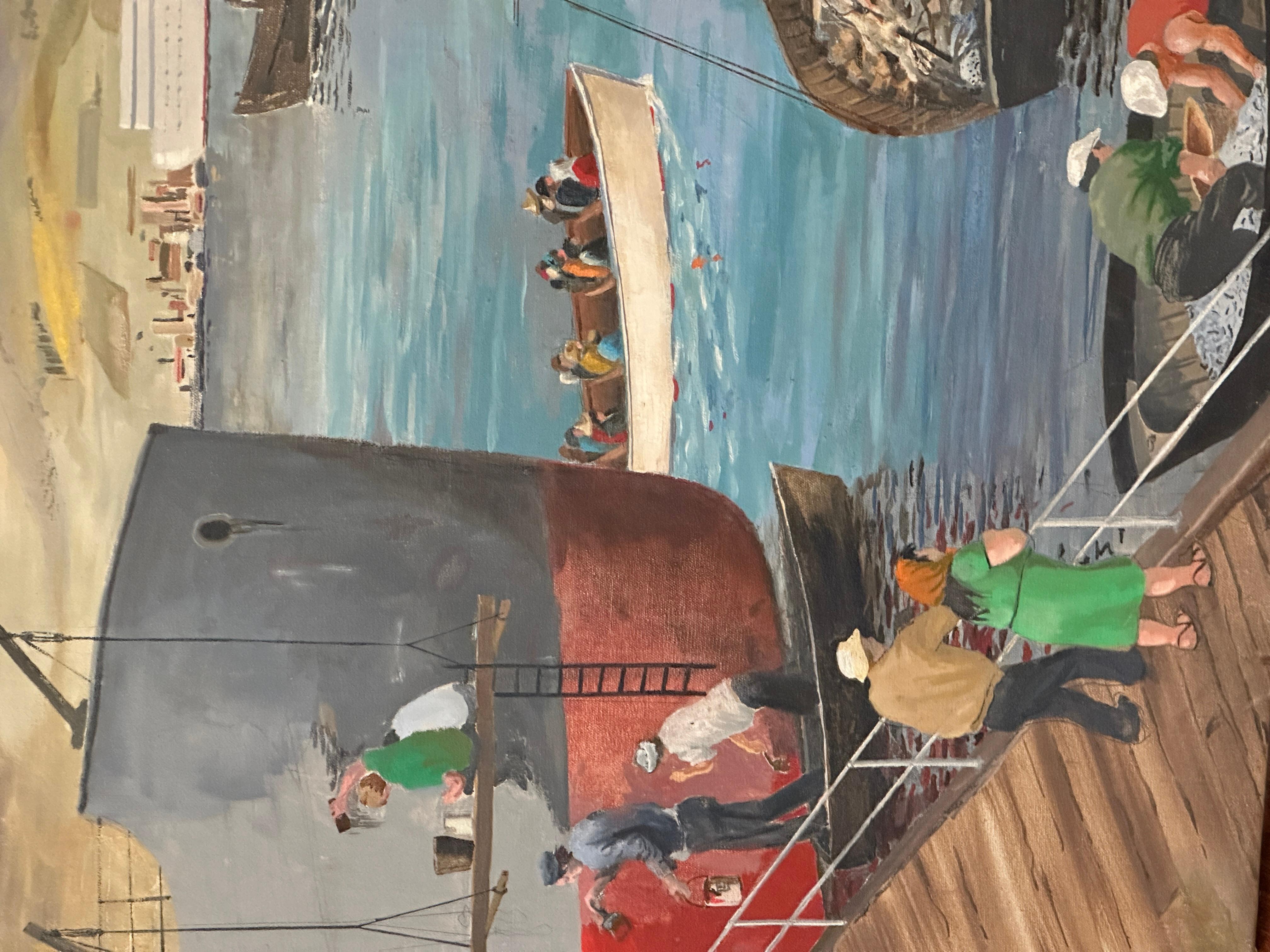 Harbor Stories: The Pulse of Pier 12 Continuous Narrative Acrylgemälde im Angebot 2
