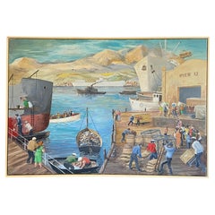 "Historias del Puerto: El Pulso del Muelle 12" Pintura Acrílica Narrativa Continua