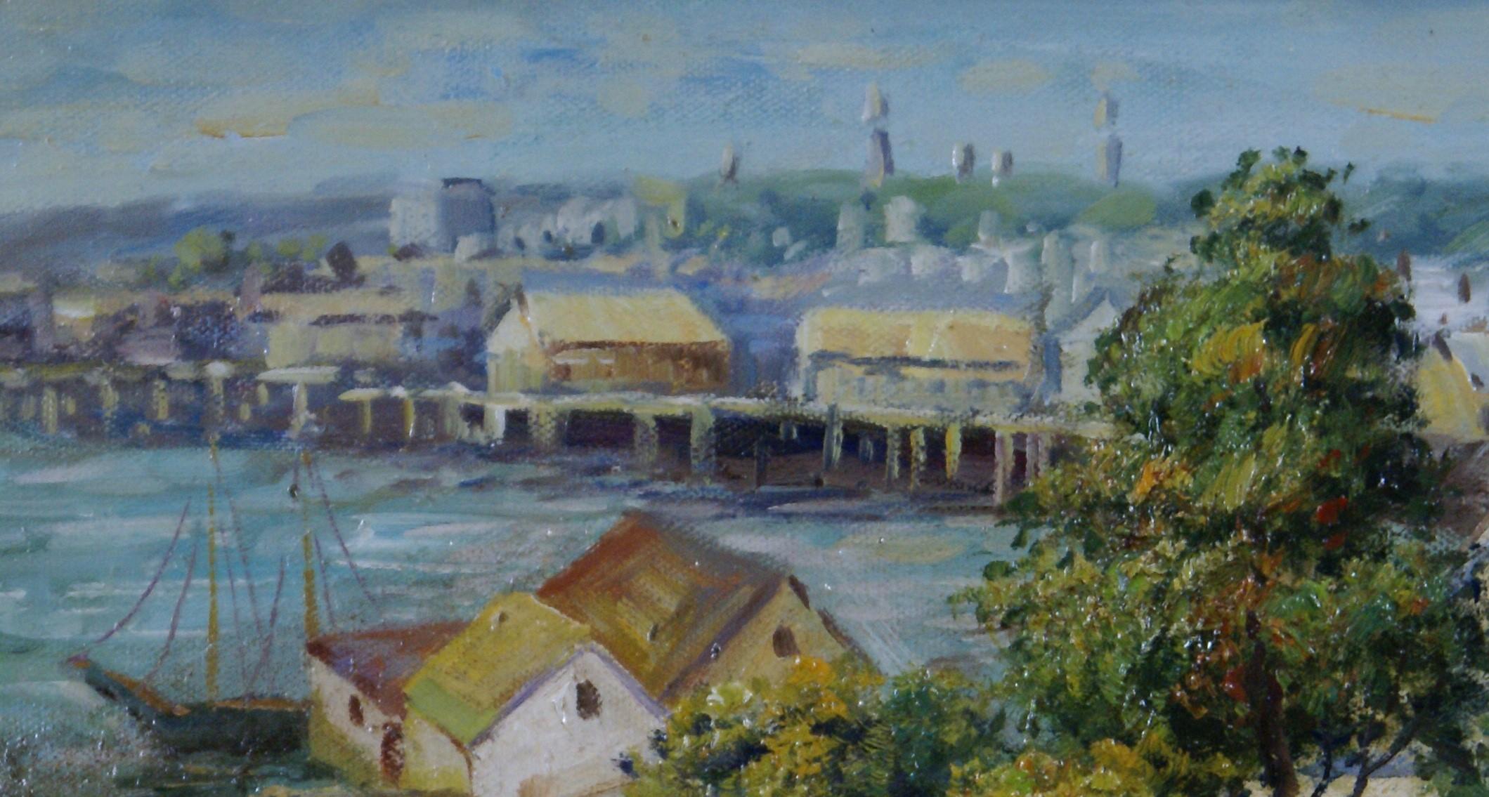 Stadtansicht des Hafens (Braun), Landscape Painting, von Unknown