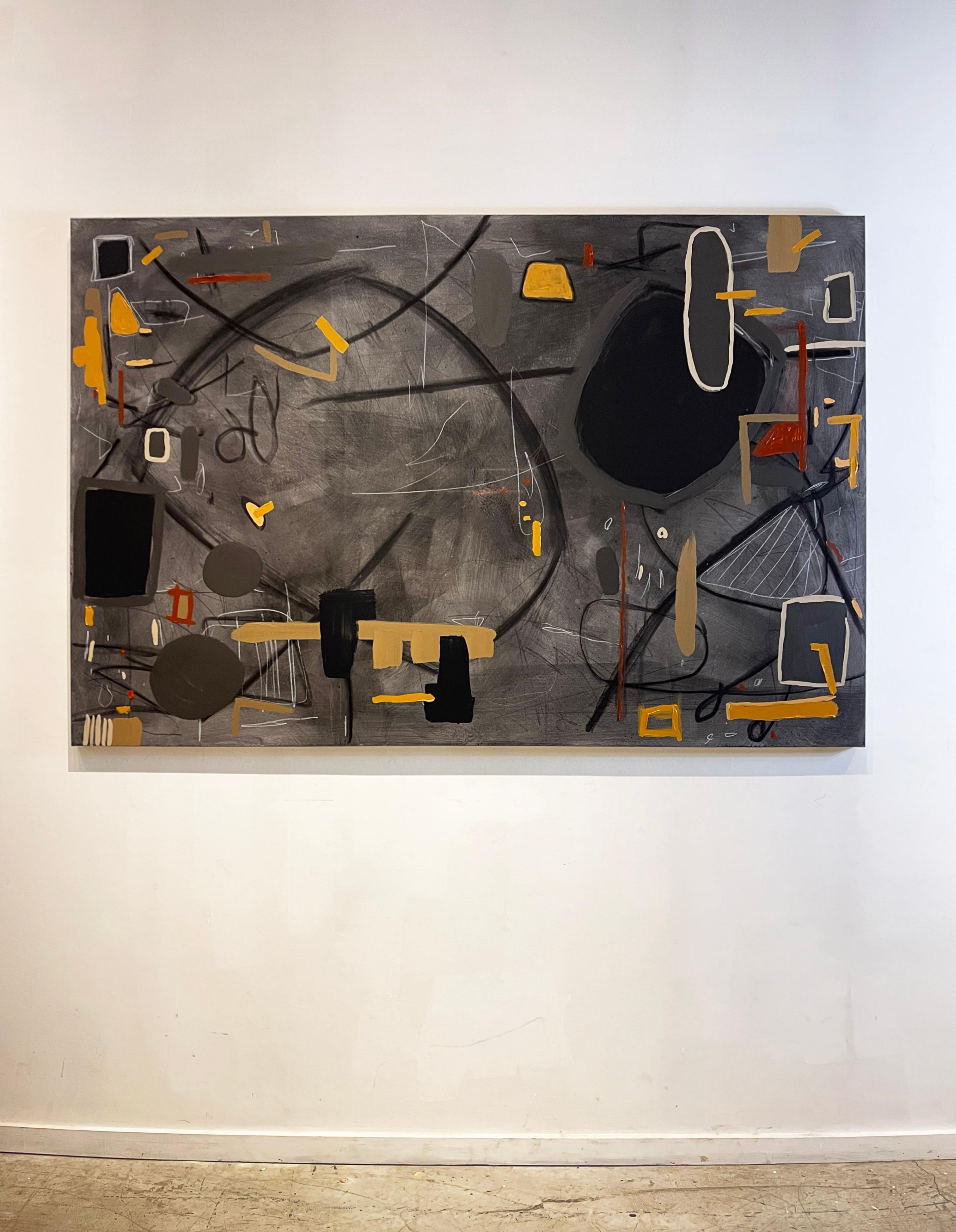 Hard Conversations by Murray Duncan, mix media on artist board - Black Abstract Painting by Unknown
