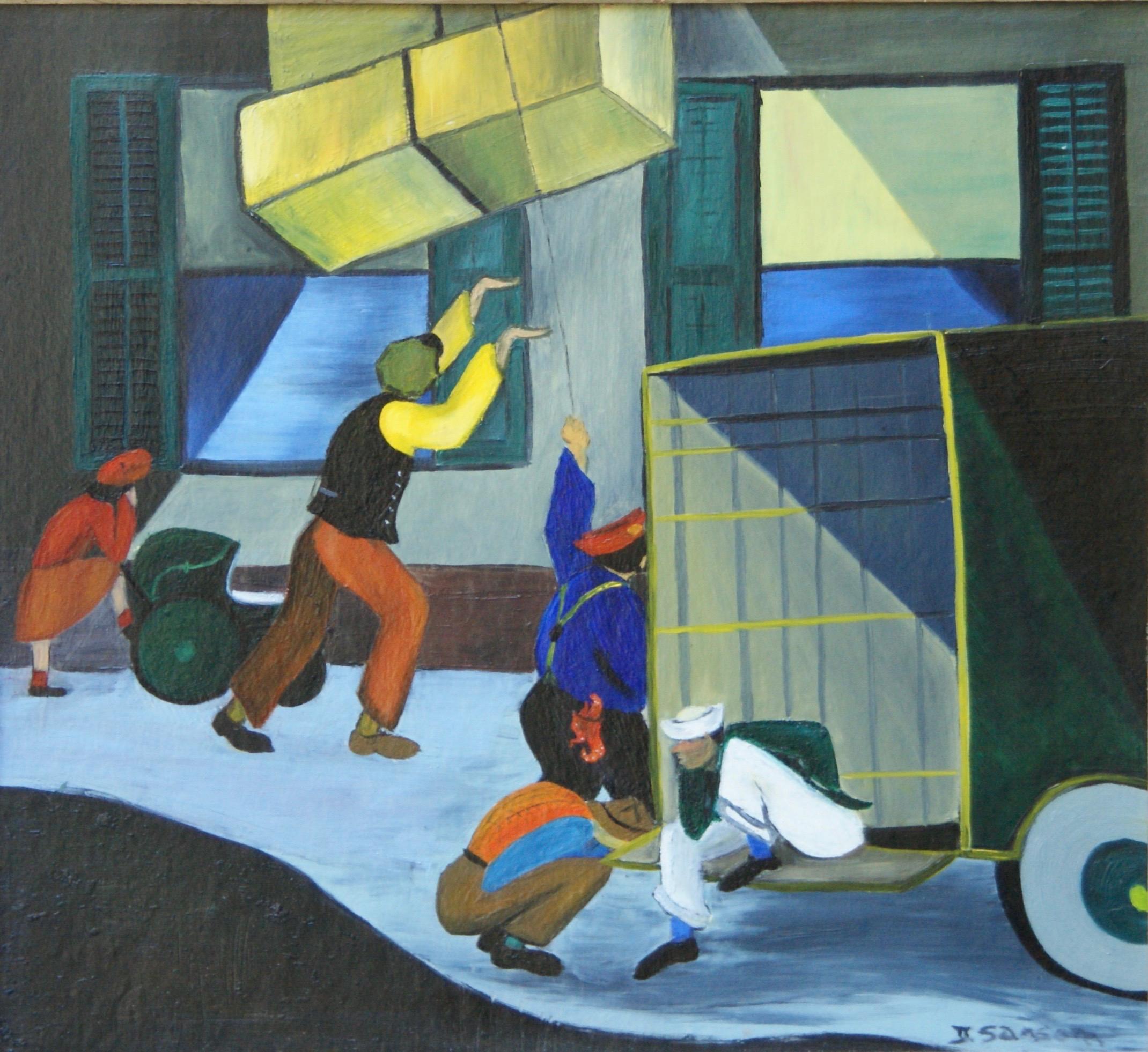 Unknown Figurative Painting - Harlem Moving Day, African American Scene Black Renaissance Mid 20th Century WPA