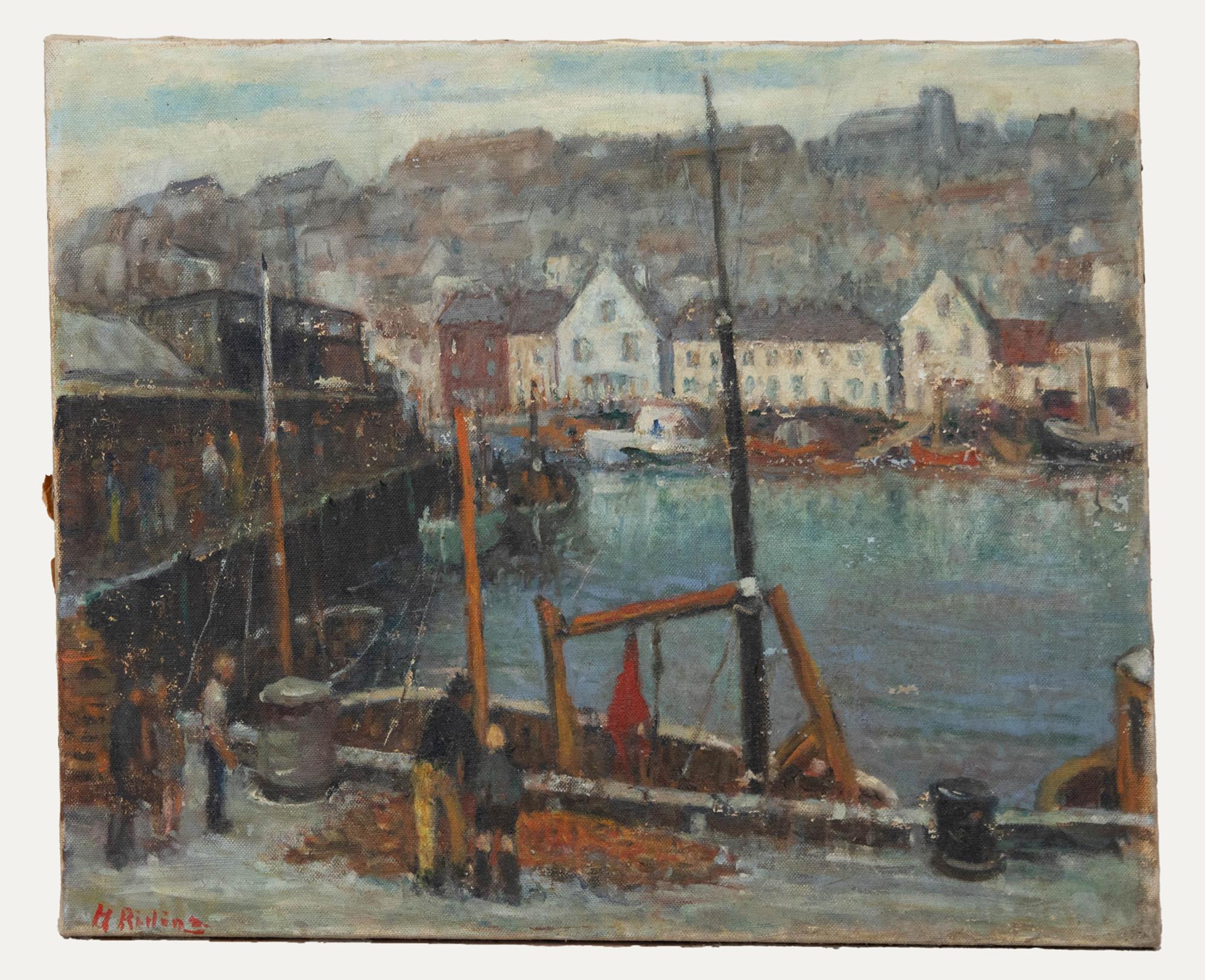 Harold L Riding RCA (1886-1981) - Mid 20th Century Oil, Fish Dock Scarborough - Painting by Unknown