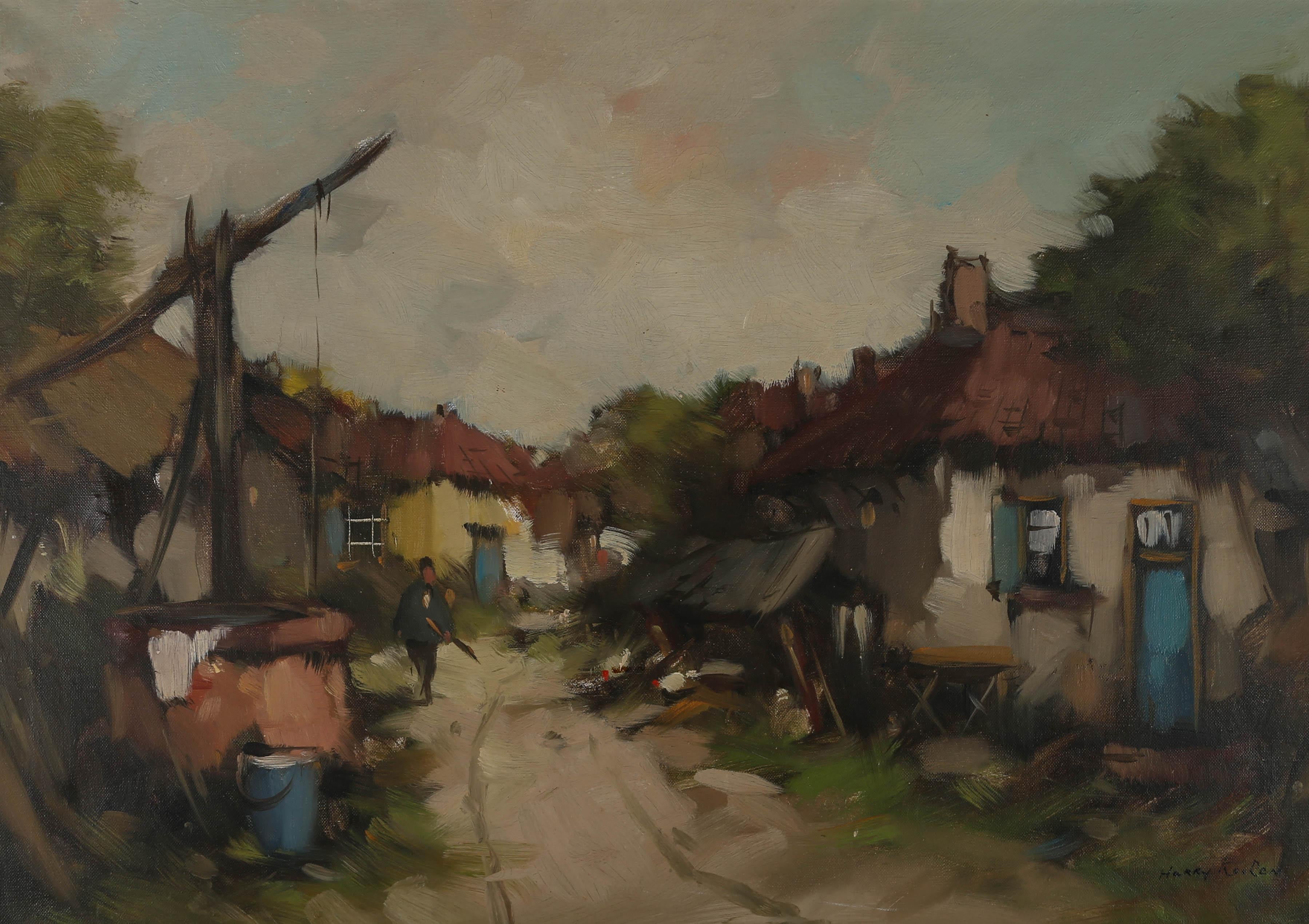 Harry Kooren - Début du 20e siècle Huile, Personnage dans une cour de ferme - Painting de Unknown