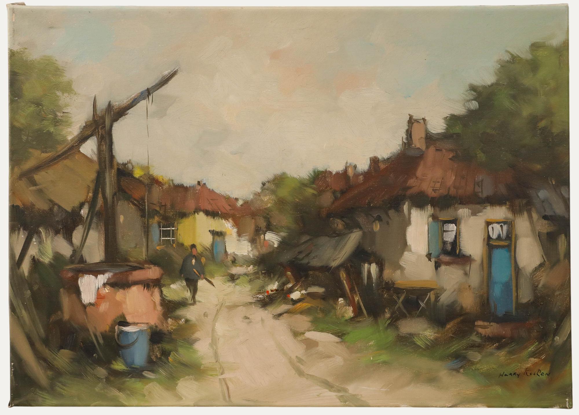 Harry Kooren - Öl aus dem frühen 20. Jahrhundert, Figur auf einem Bauernhof