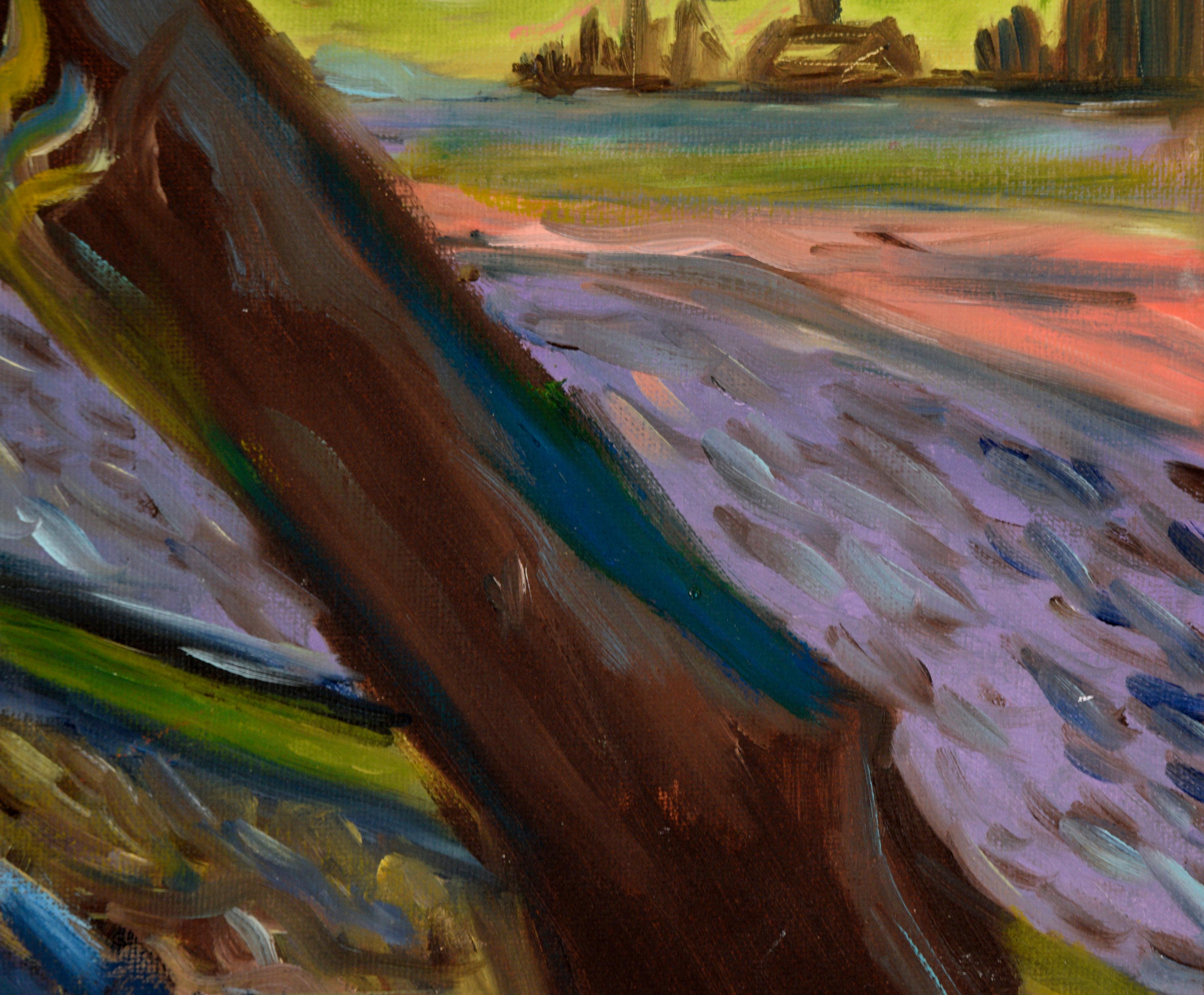 Harvesting at Sunrise - Post Impressionist Landscape For Sale 2