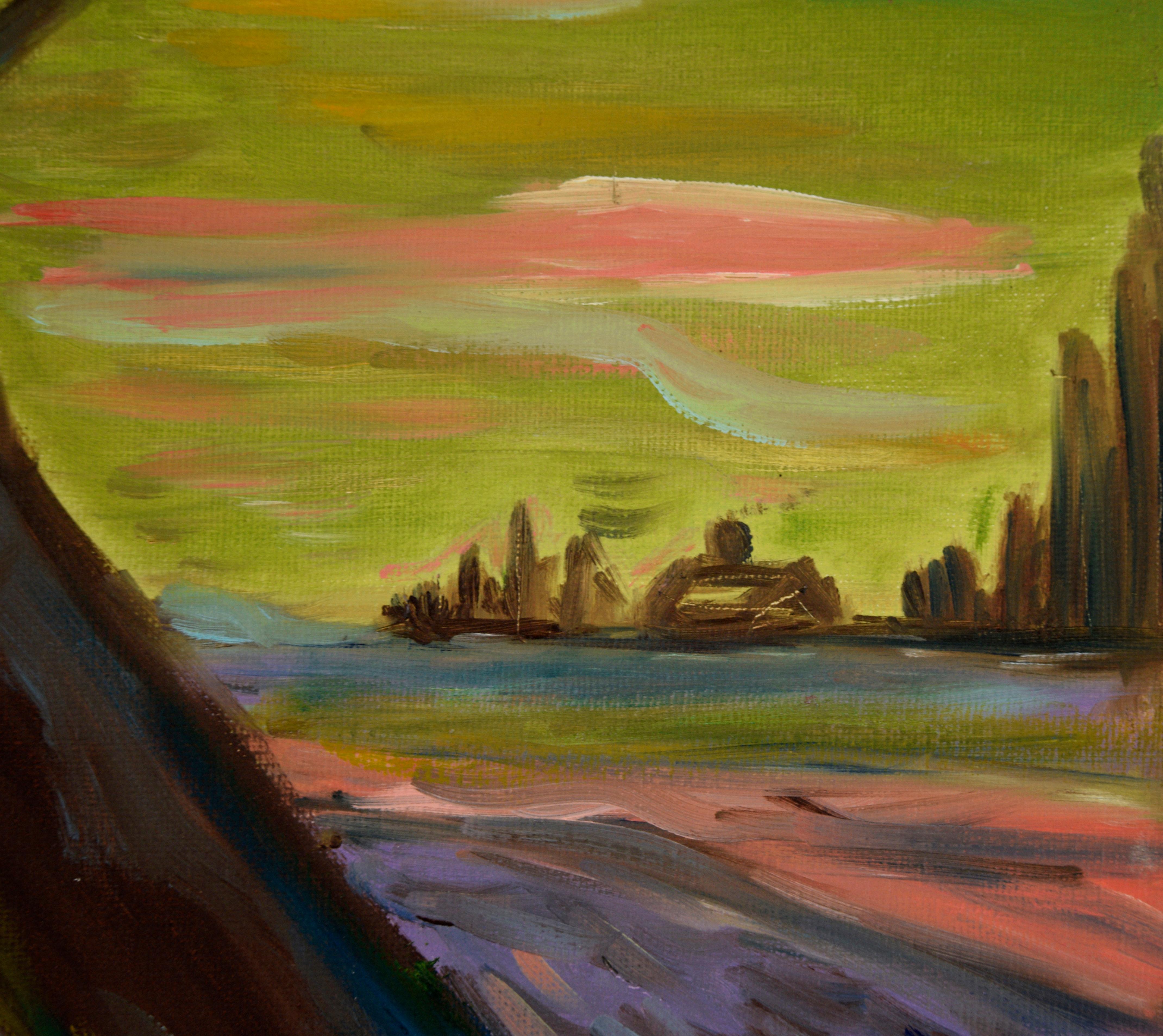 Harvesting at Sunrise - Post Impressionist Landscape For Sale 3