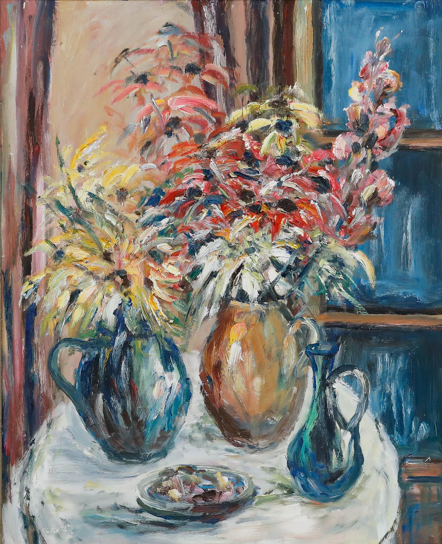 Hausner  - Olio, echinacea e terracotta del XX secolo - Painting di Unknown
