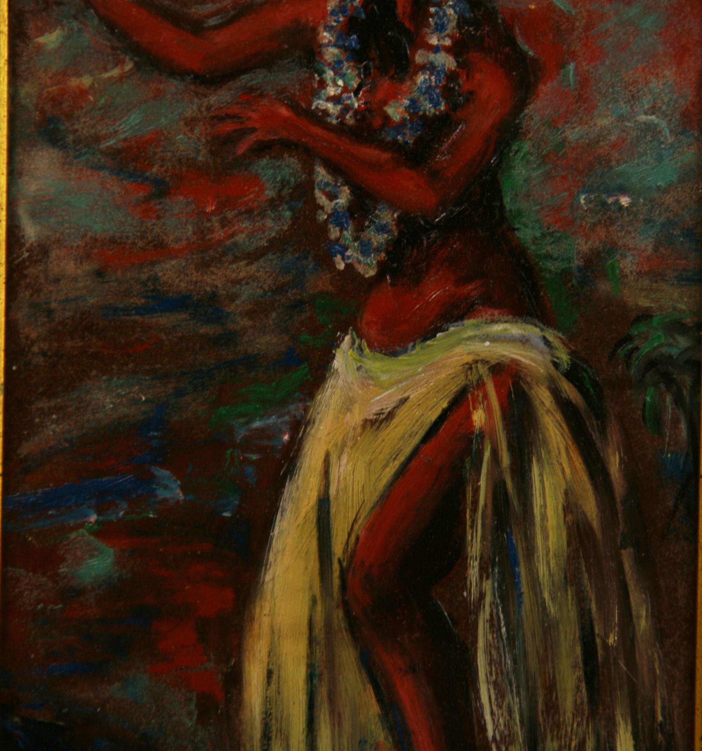 Hawaiian Female Dancer 1968 - Brown Figurative Painting by Unknown