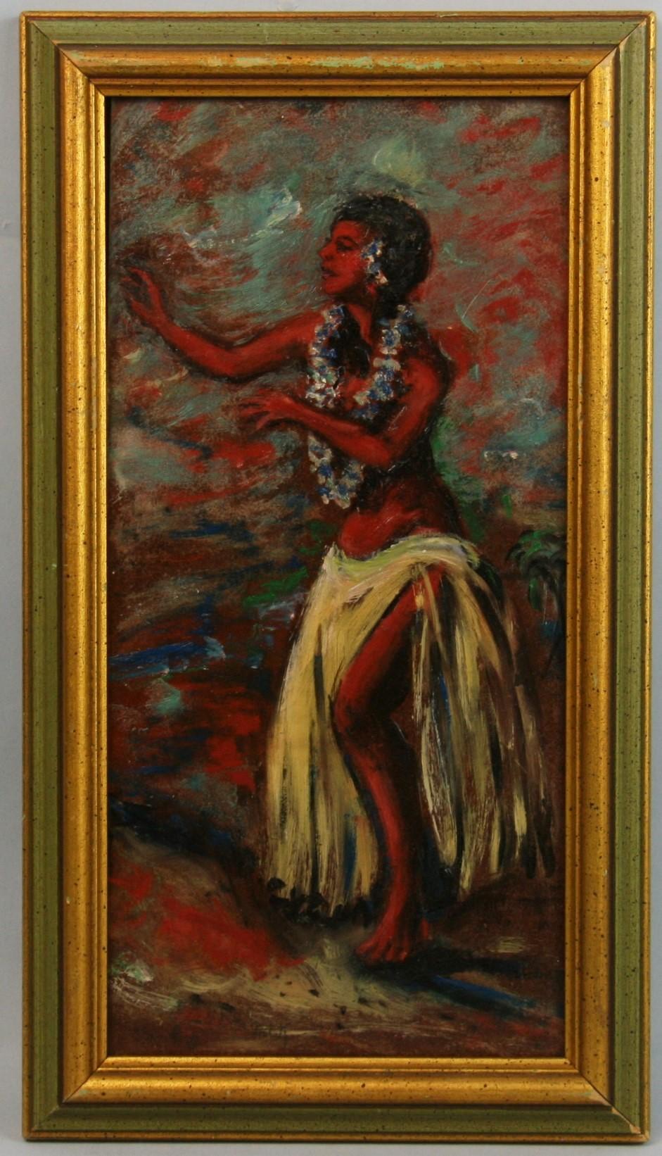 Unknown Figurative Painting - Hawaiian Female Dancer 1968