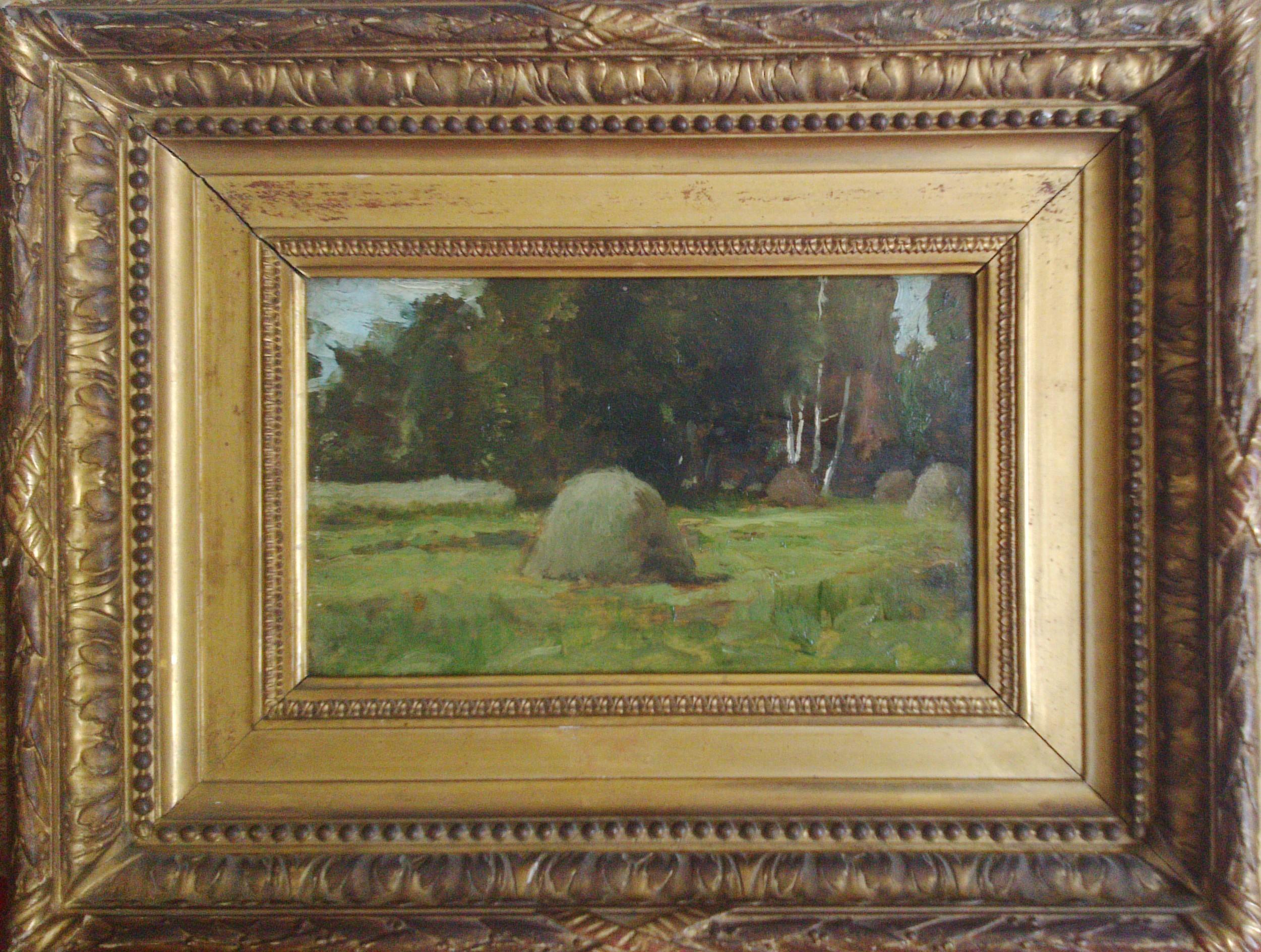 Study of Haystacks, 19th c. Barbizon School - Painting by Unknown