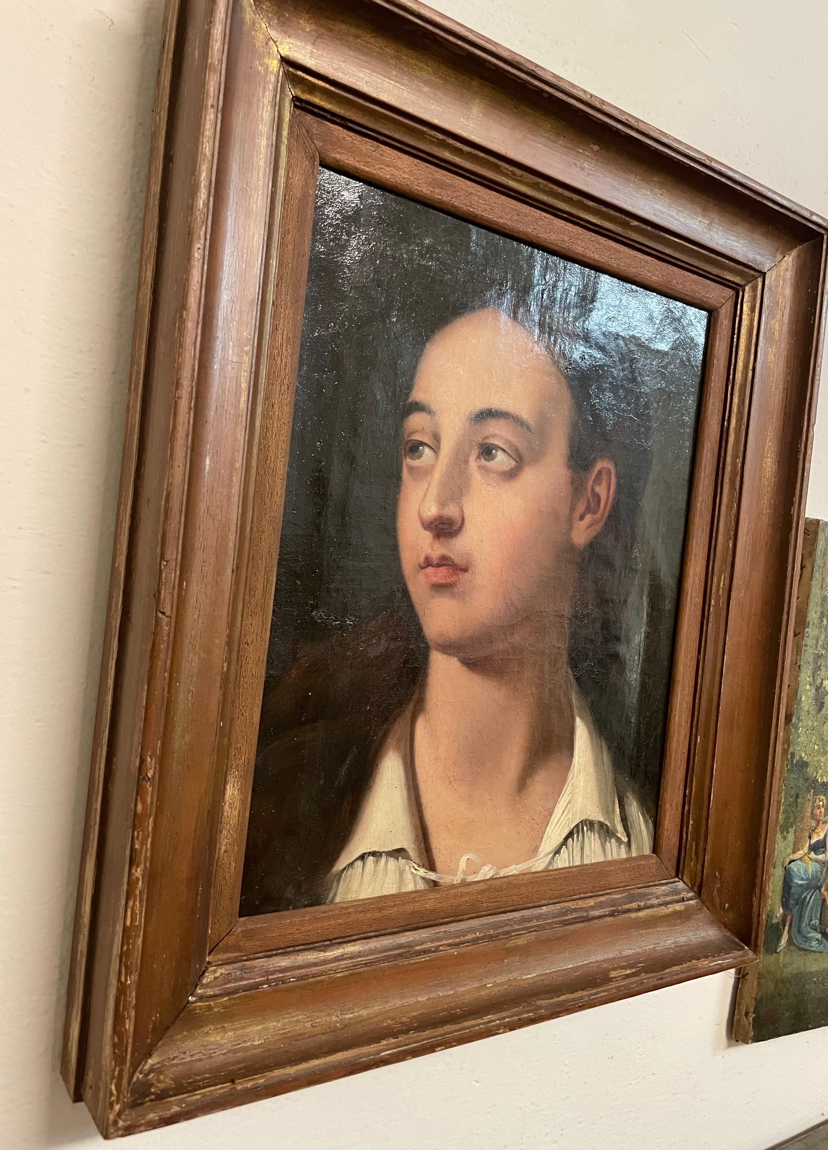 Kopfstudie eines jungen Mannes mit offenem Kragen, Französische Schule um 1820-1840 im Angebot 11