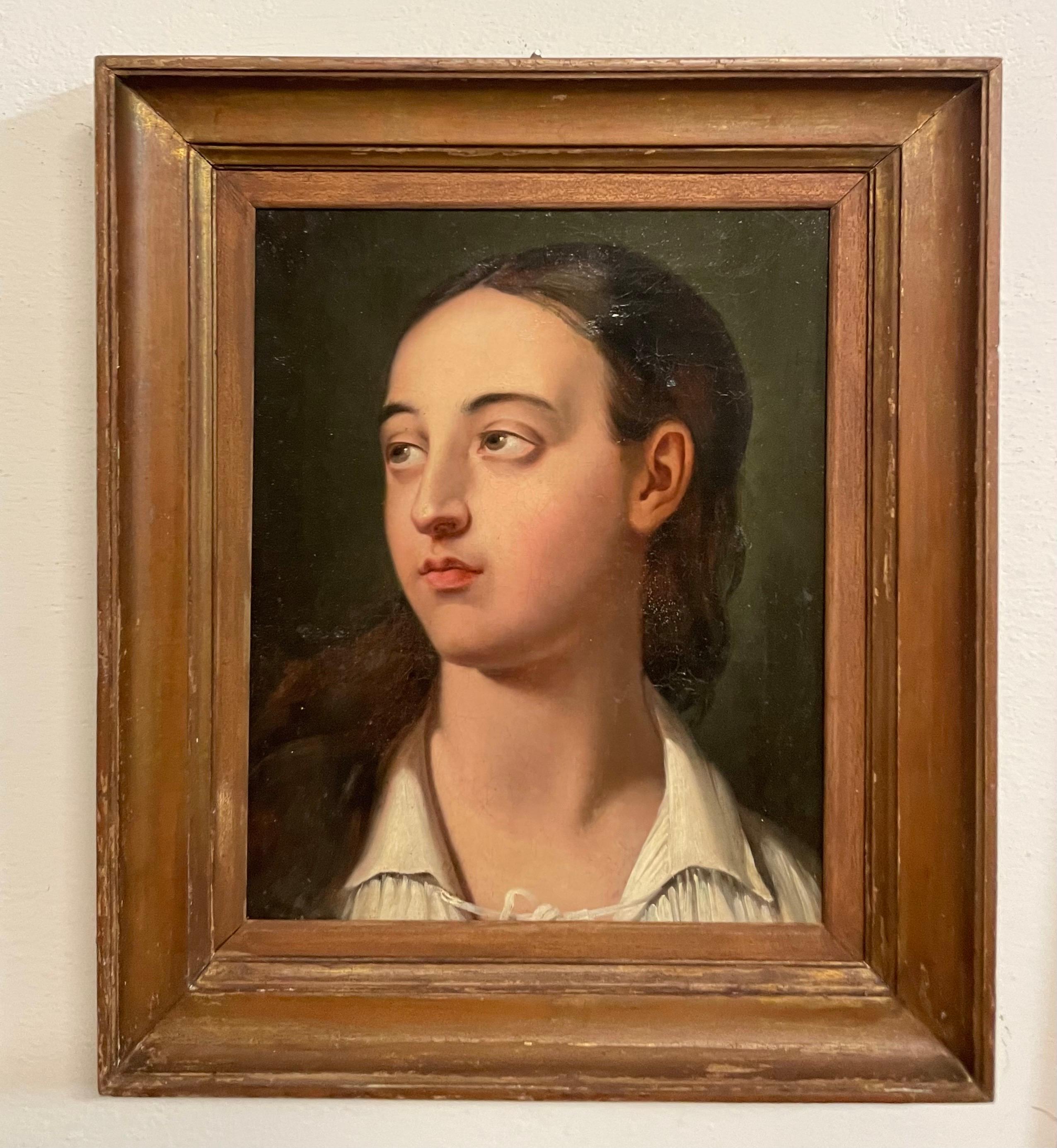 Kopfstudie eines jungen Mannes mit offenem Kragen, Französische Schule um 1820-1840 – Painting von Unknown