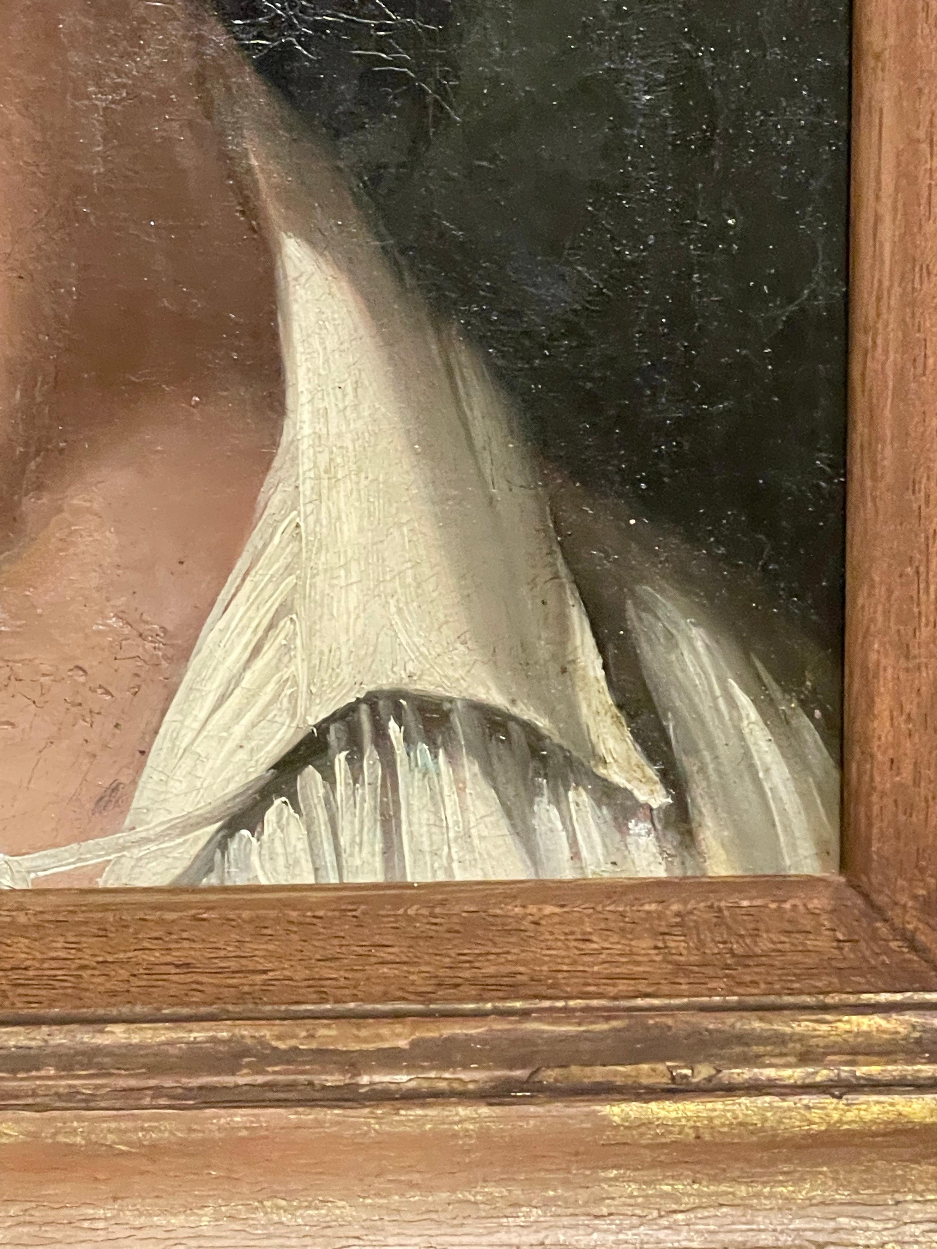 Kopfstudie eines jungen Mannes mit offenem Kragen, Französische Schule um 1820-1840 (Braun), Portrait Painting, von Unknown