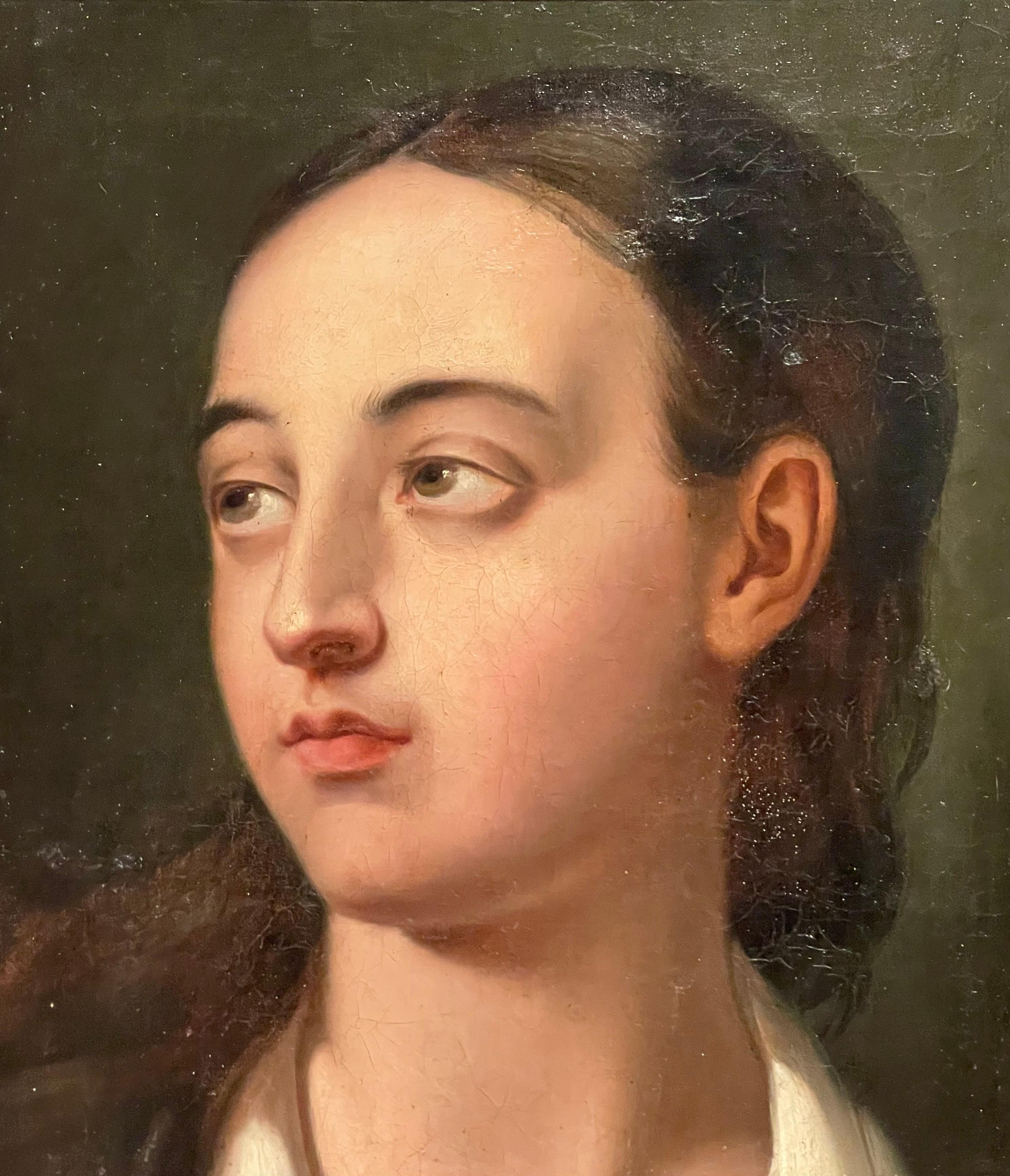 Kopfstudie eines jungen Mannes mit offenem Kragen, Französische Schule um 1820-1840 im Angebot 3