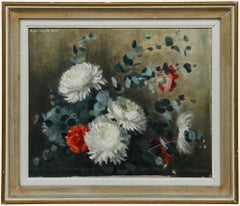 Heather Craigmile (b.1925) - Framed Oil, Still Life of White Chrysanthemums