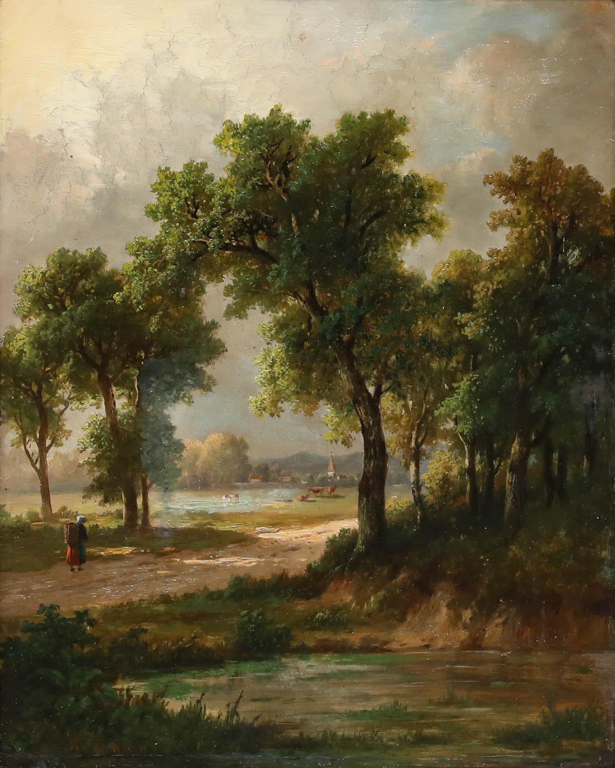 Heinrich Johann (1821-1884) - Mitte 19. Jahrhundert Öl, Der Weg zum Dorf – Painting von Unknown