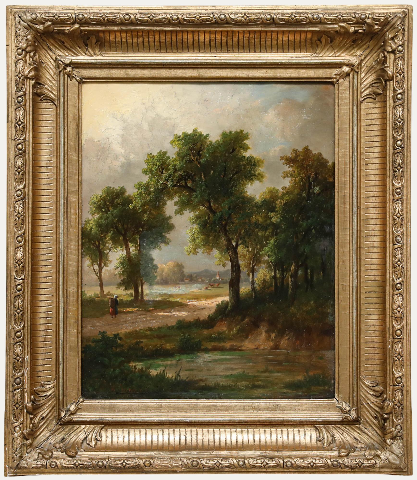 Heinrich Johann (1821-1884) - Mid 19th Century Oil, The Road to the Village