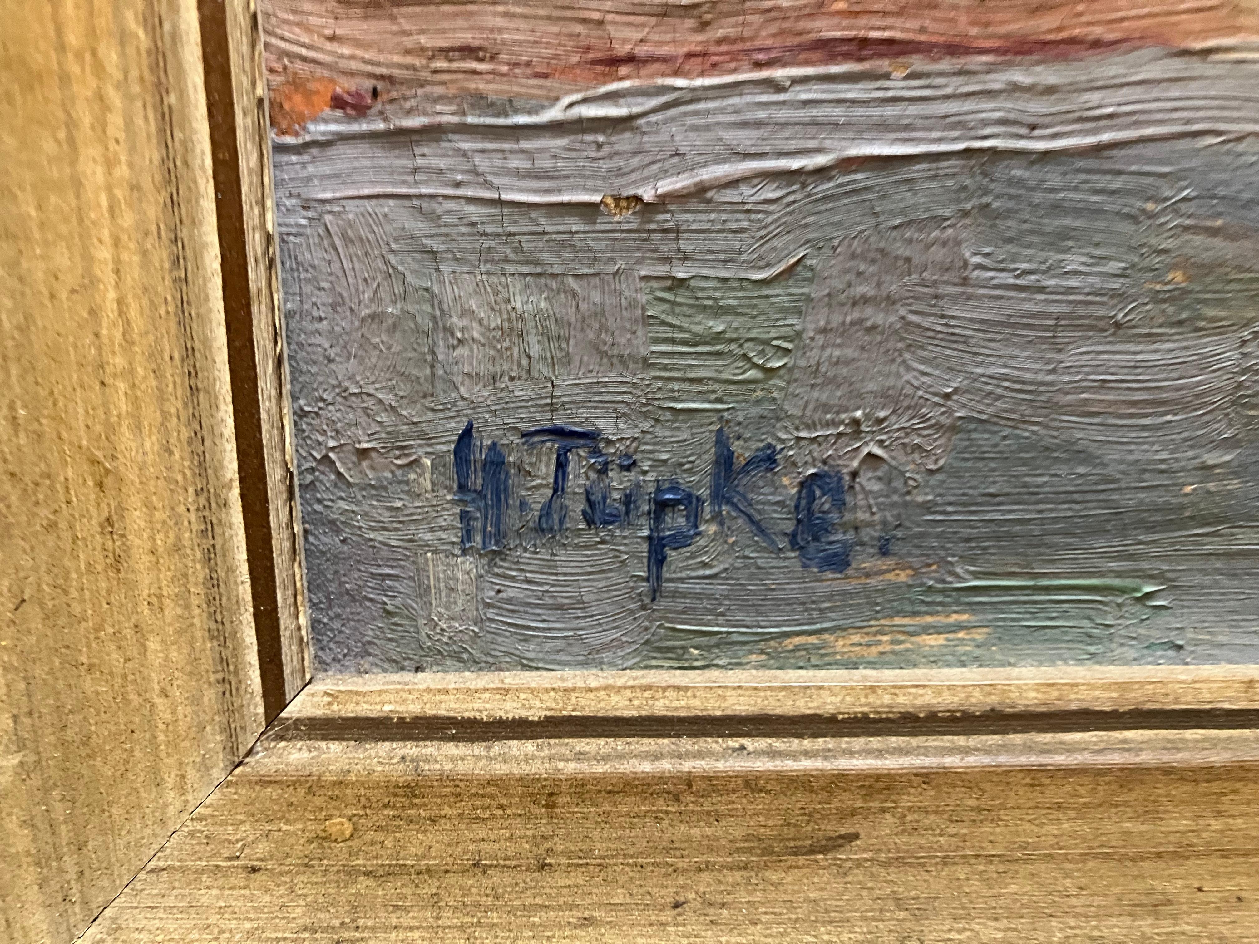 Heinrich Tupke:1876-1951. Artista polacco con risultati d'asta superiori a 2.200 dollari. Questo gioiello impressionista di un paesaggio polacco è un olio su tela che misura 17 pollici di larghezza per 15 di altezza. La cornice misura 19 1/2 per 17