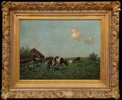 Hendrik Frauenfelder (1885-1922) - Framed Oil, Milking in the Field