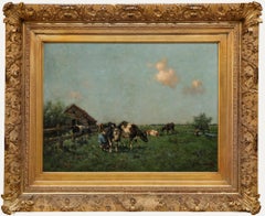 Hendrik Frauenfelder (1885-1922) - Framed Oil, Milking in the Field