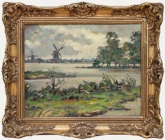 Hendrik Spetter (1902-1985) - Framed Oil, Water-rich Landscape with Windmills