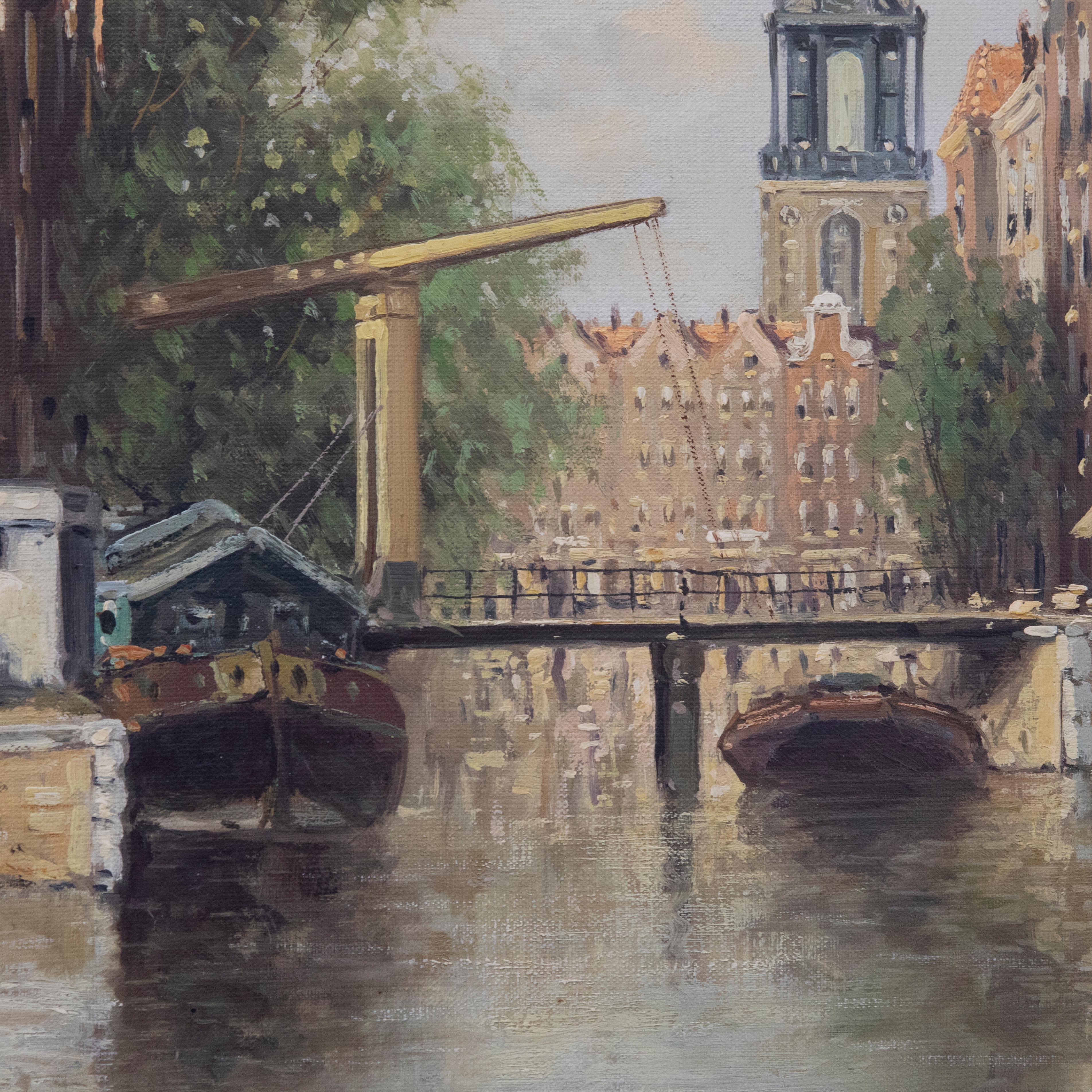 Hendrik Ten Hoven (1901-1978) - Siglo XX Óleo, Escena del canal de Amsterdam 1