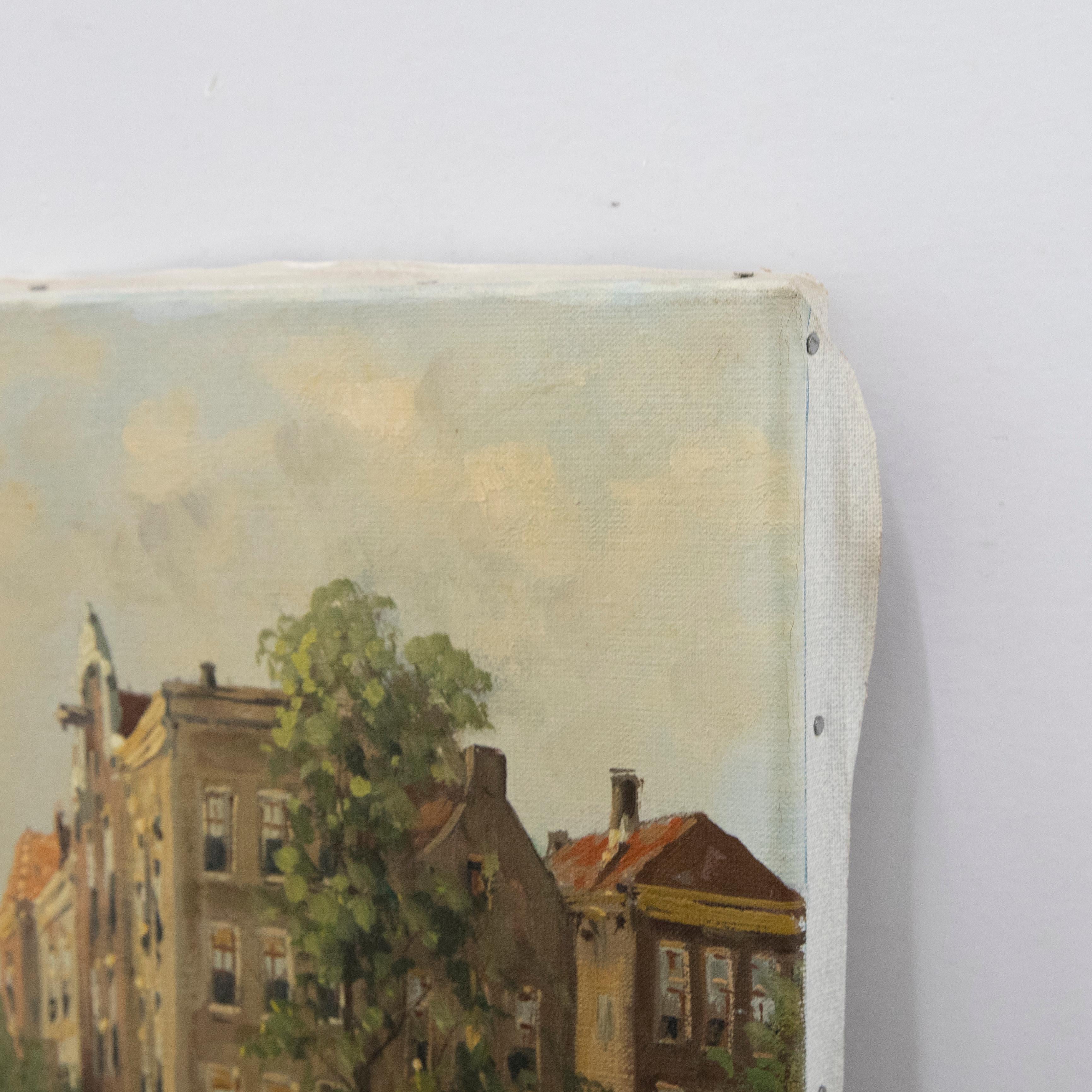 Hendrik Ten Hoven (1901-1978) - Siglo XX Óleo, Escena del canal de Amsterdam 2