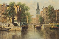 Hendrik Ten Hoven (1901-1978) - Siglo XX Óleo, Escena del canal de Amsterdam