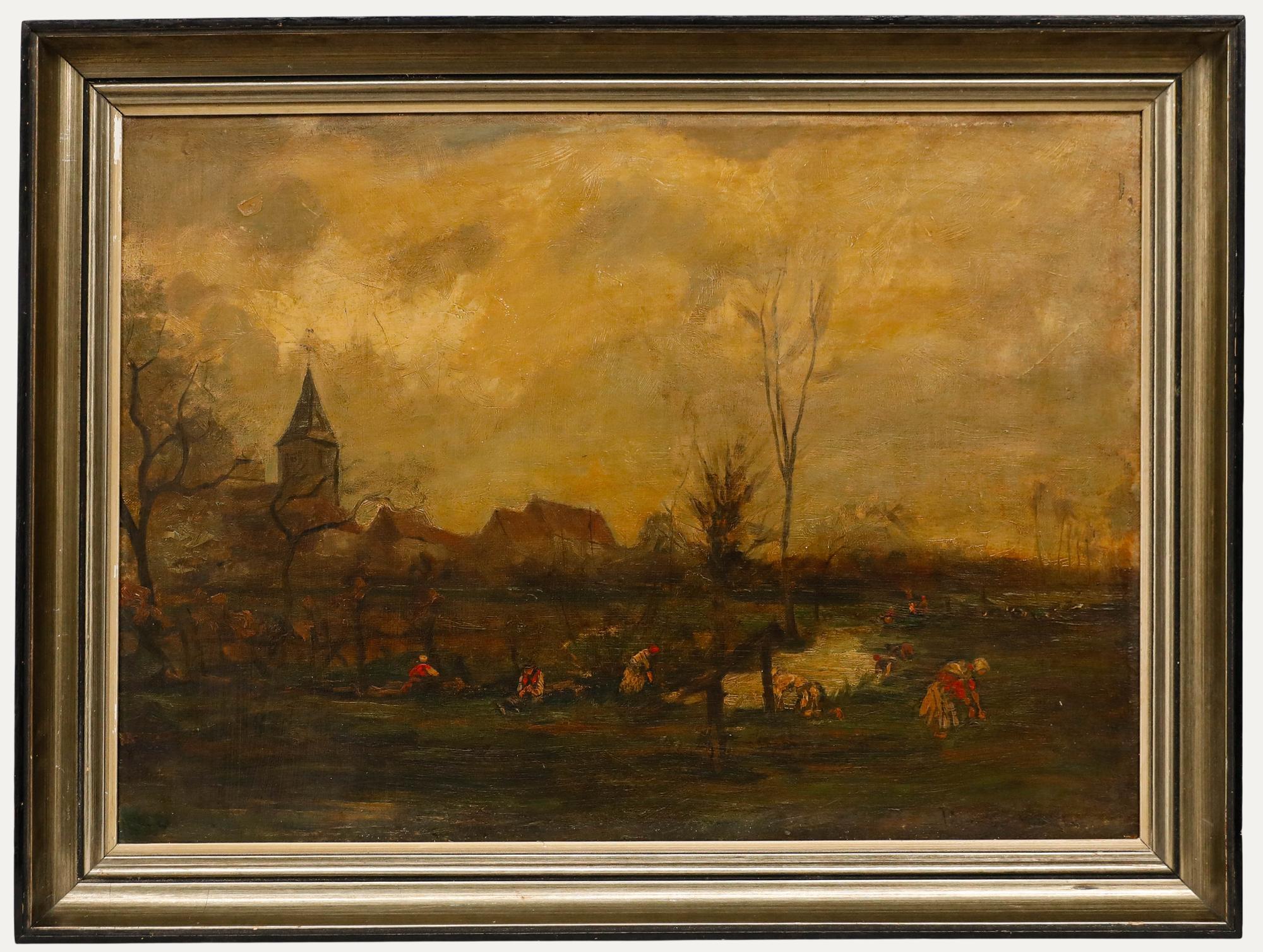 Unknown Landscape Painting - Henri de Braekeleer (1840-1888) - 1880 Oil, Working the Fields