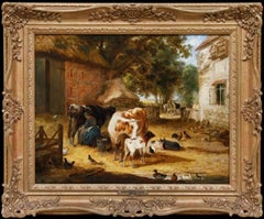 Henry & Charles Shayer - Framed 19th Century Oil, Milking in a Farmyard