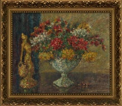Vintage Henry E. Foster (1921-2010) - 1976 Oil, June Flowers with Brass Figurine