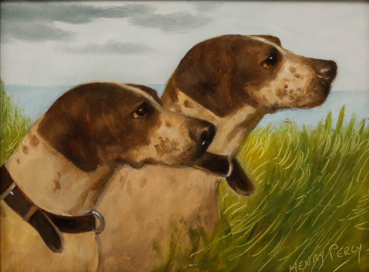 Henry Percy - Olio del 20th Century incorniciato, Due cani da caccia in un paesaggio - Painting di Unknown