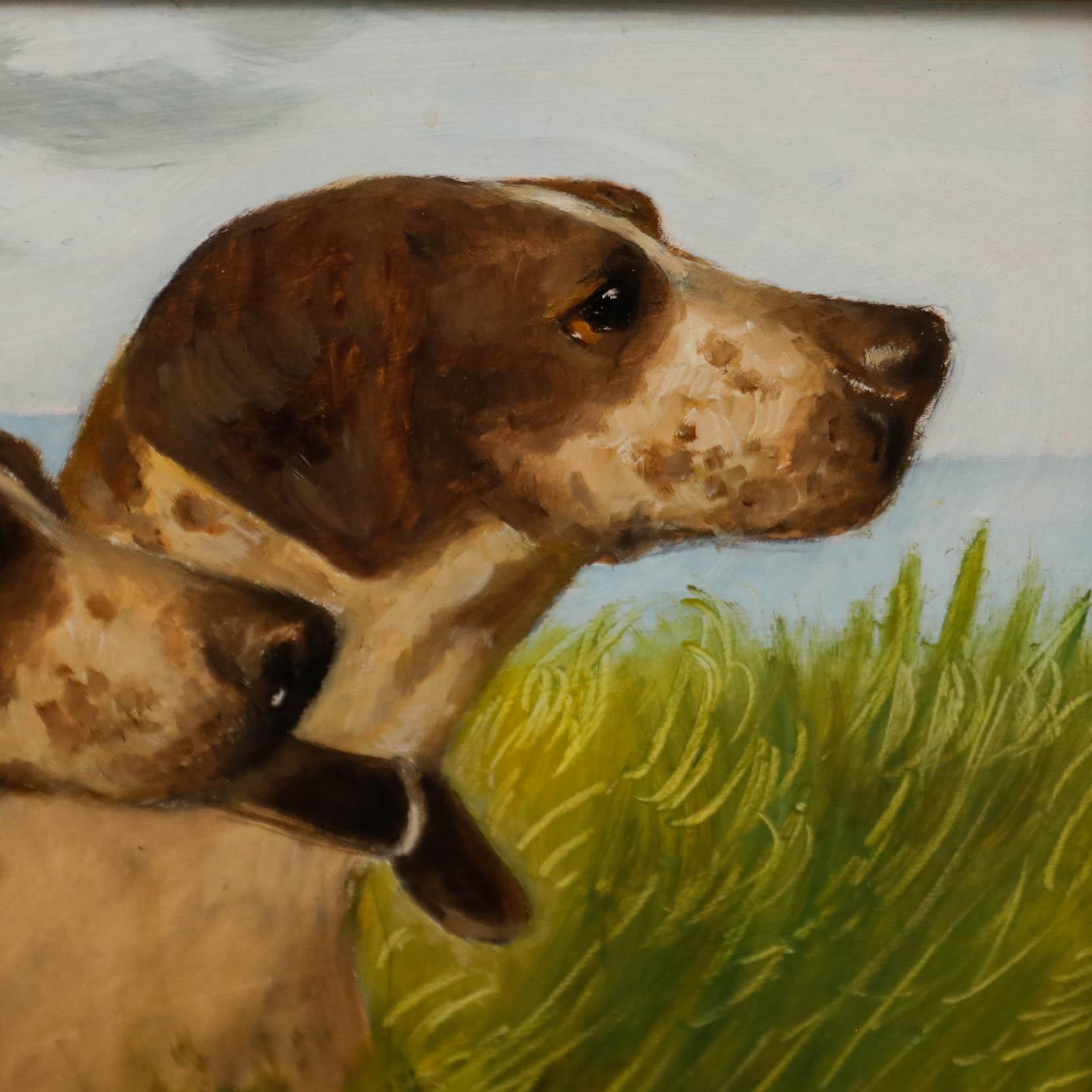 Henry Percy - Olio del 20th Century incorniciato, Due cani da caccia in un paesaggio 1