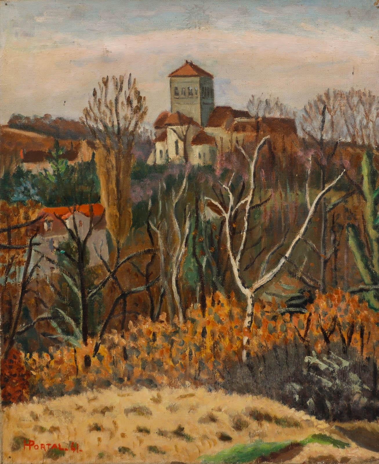 Landscape Painting Unknown - Henry Portal (1890-1982) - 1941, huile, paysage d'automne