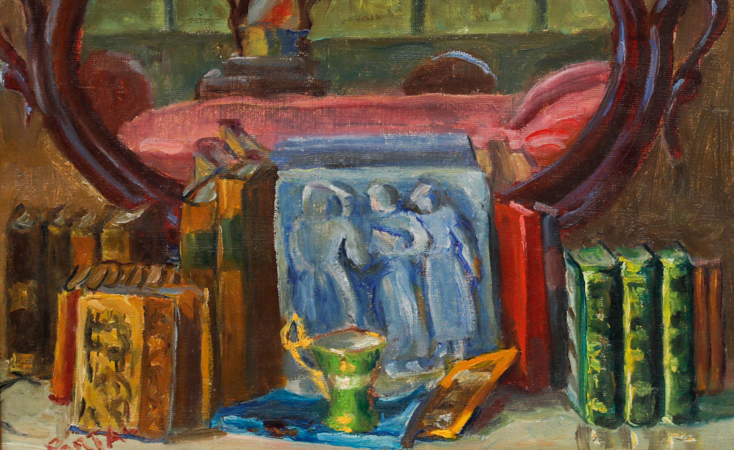 Henry Portal (1890-1982) - 1959 Oil, The Bookshelf - Painting by Unknown