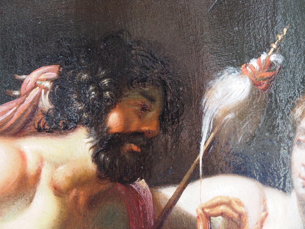 Hércules y Onfalia, Pintura Antigua, Manierismo, Barroco, Mitología, Praga - Figurative Painting Negro de Unknown
