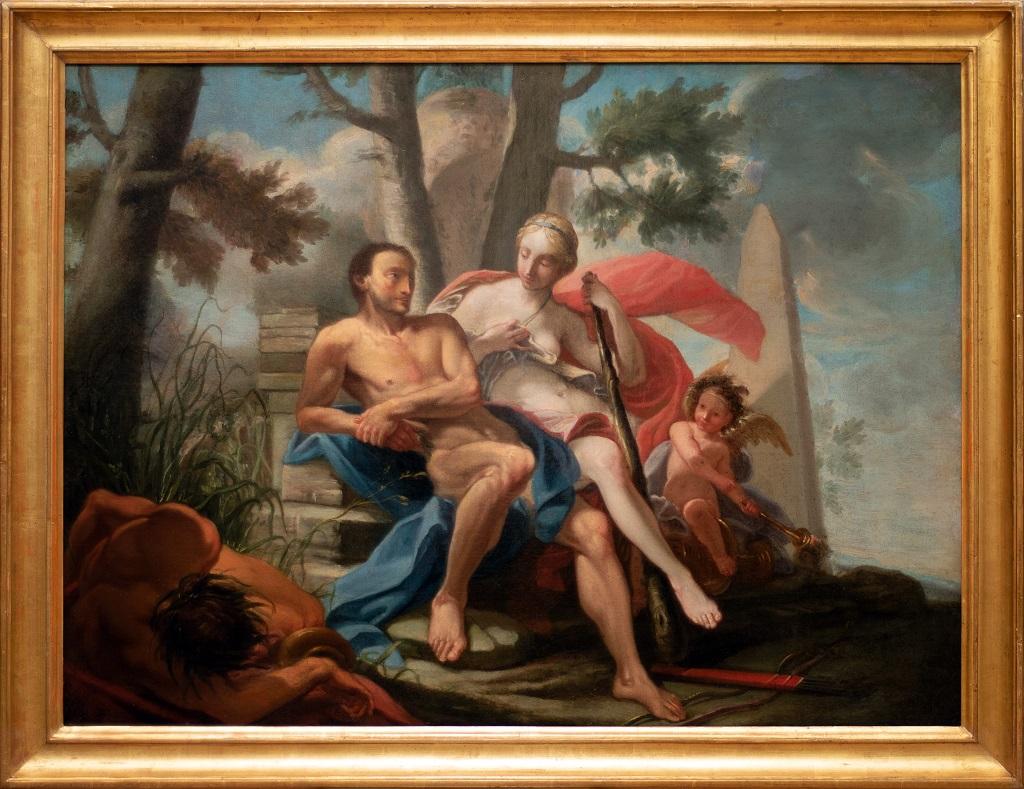 Figurative Painting Unknown - Peinture à l'huile sur toile - Hercule et Omphale - XVIIIe siècle