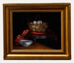 Herdin Radke (né en 1943) - Huile encadrée du XXe siècle, Nature morte avec panier d'œufs
