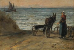 Herman van den Berghe - Framed Early 20th Century Oil, Loading the Cart