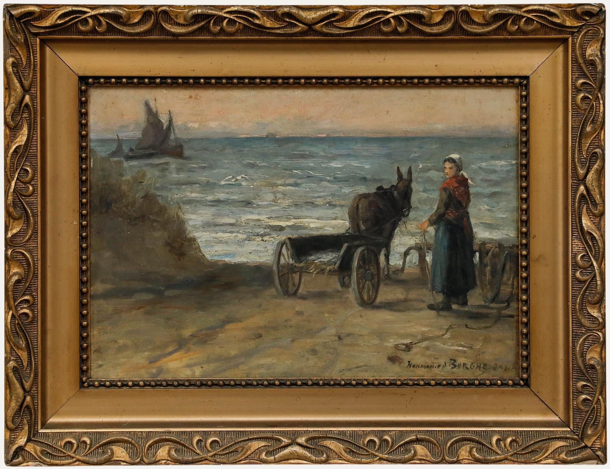 Herman van den Berghe - Framed Early 20th Century Oil, Loading the Cart