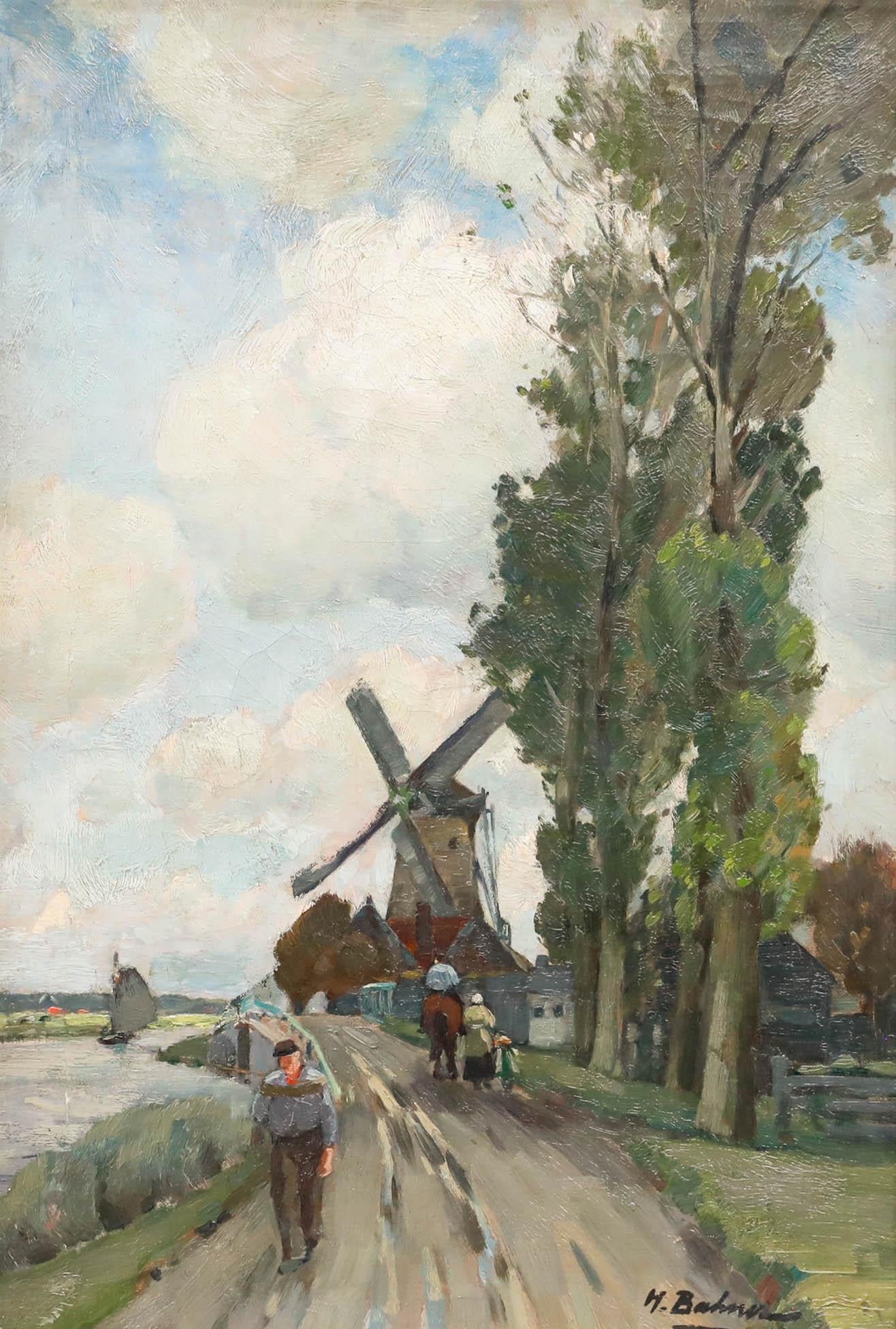 Hermann Bahner  (1867-1938) - Early 20th Century Oil, The Windmill - Painting by Unknown