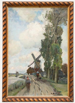 Hermann Bahner  (1867-1938) - Early 20th Century Oil, The Windmill