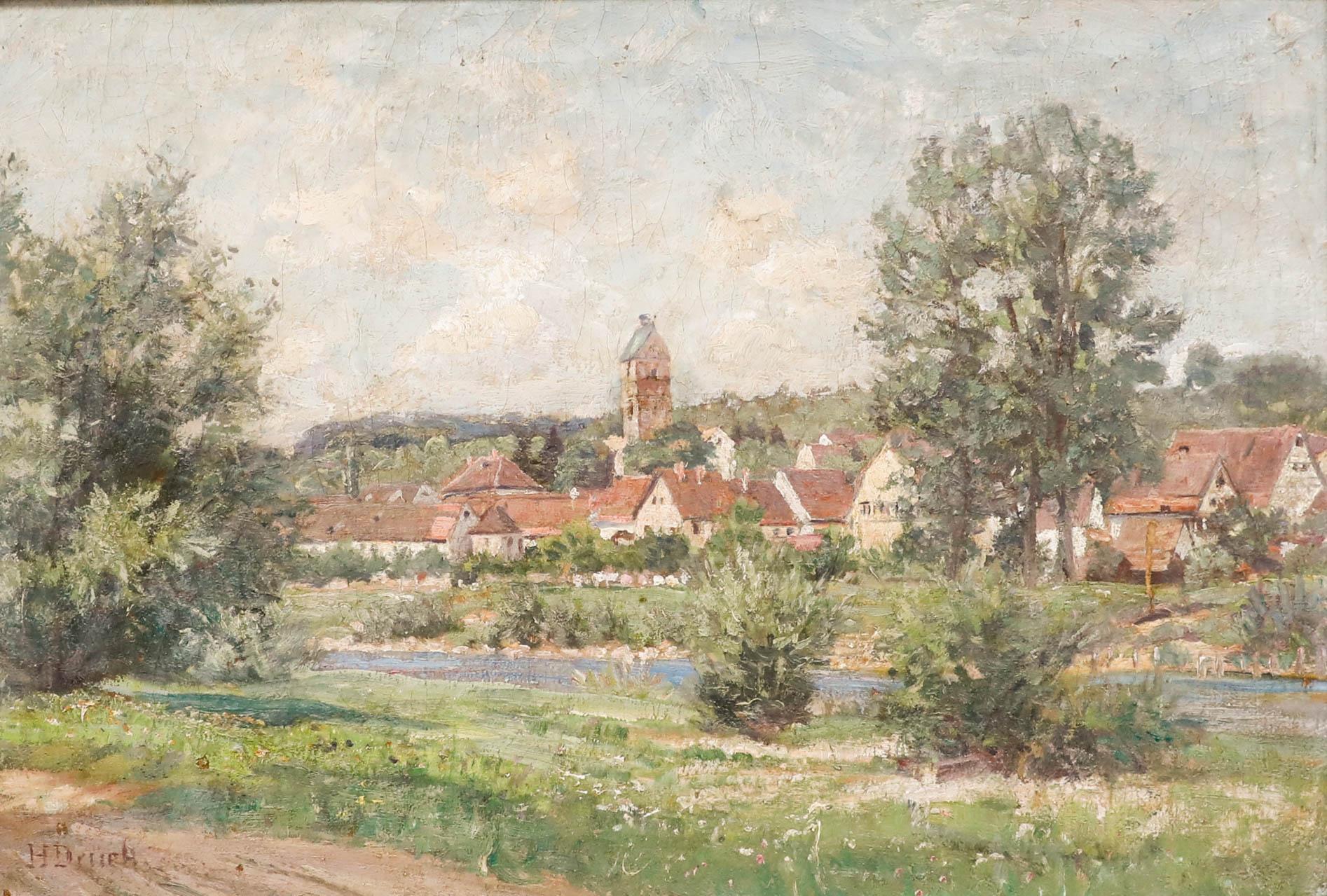 Hermann Druck (1856-1931) - Early 20th Century Oil, View of Neckartailfingen - Painting by Unknown