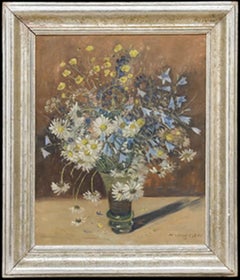 A Hermann (1891-1962) - Huile encadrée, Bouquet de marguerites et de fleurs sauvages